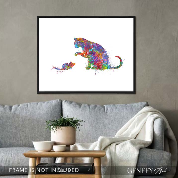 Cat and Mouse Watercolour Print