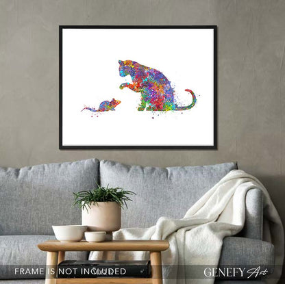 Cat and Mouse Watercolour Print