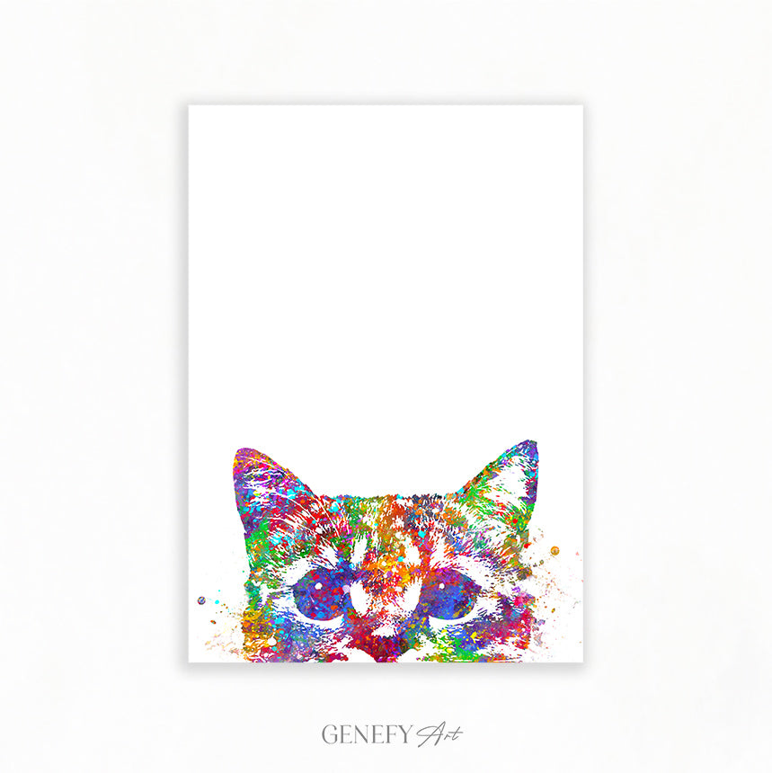 Cat Peeking Out Watercolour Print - Genefy Art