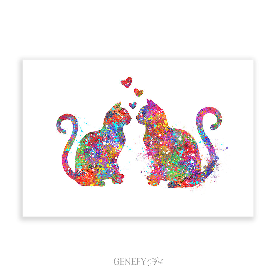 Cat Couple Watercolour Print
