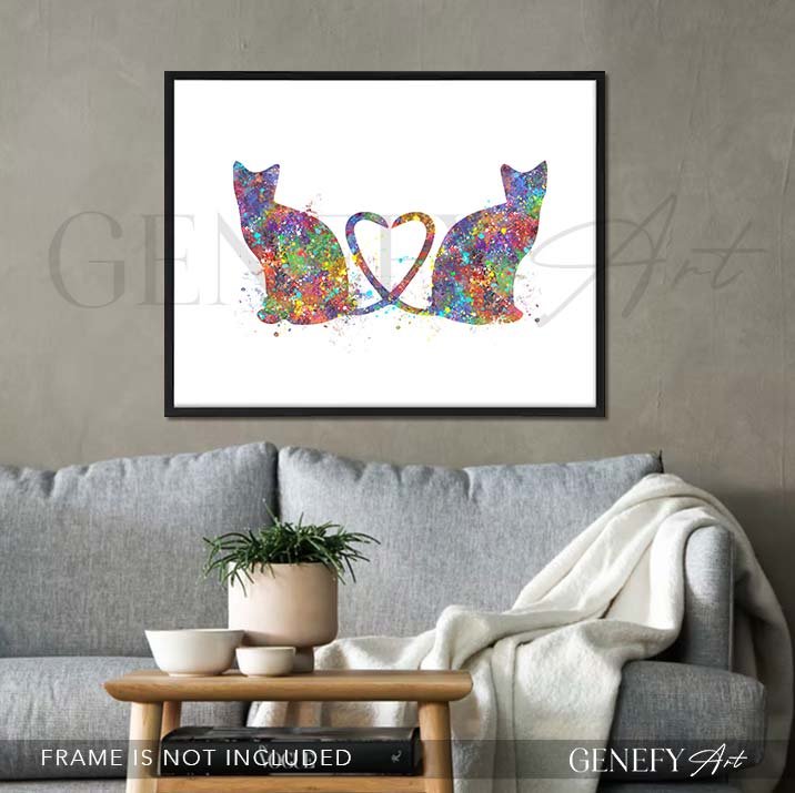 Cat Couple Watercolour Print