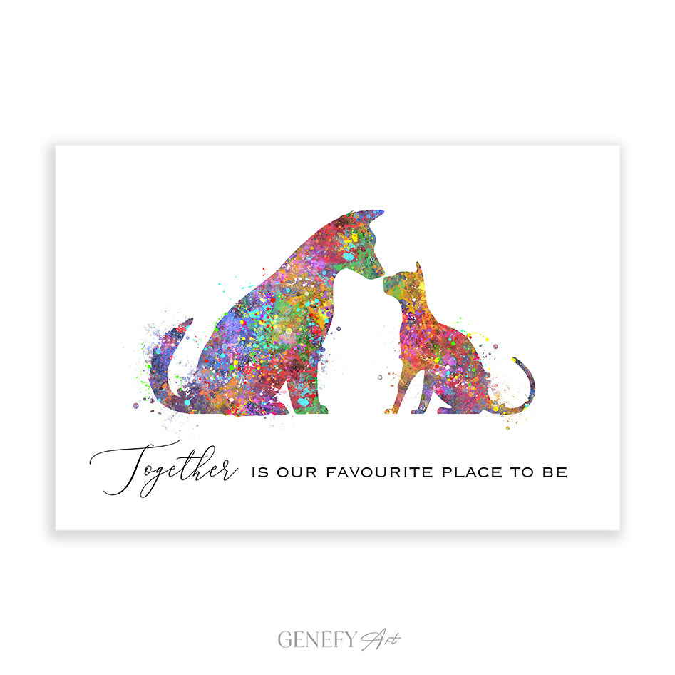 Dog and Cat Best Friends Quote Watercolour Art Print