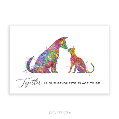 Dog and Cat Best Friends Quote Watercolour Art Print