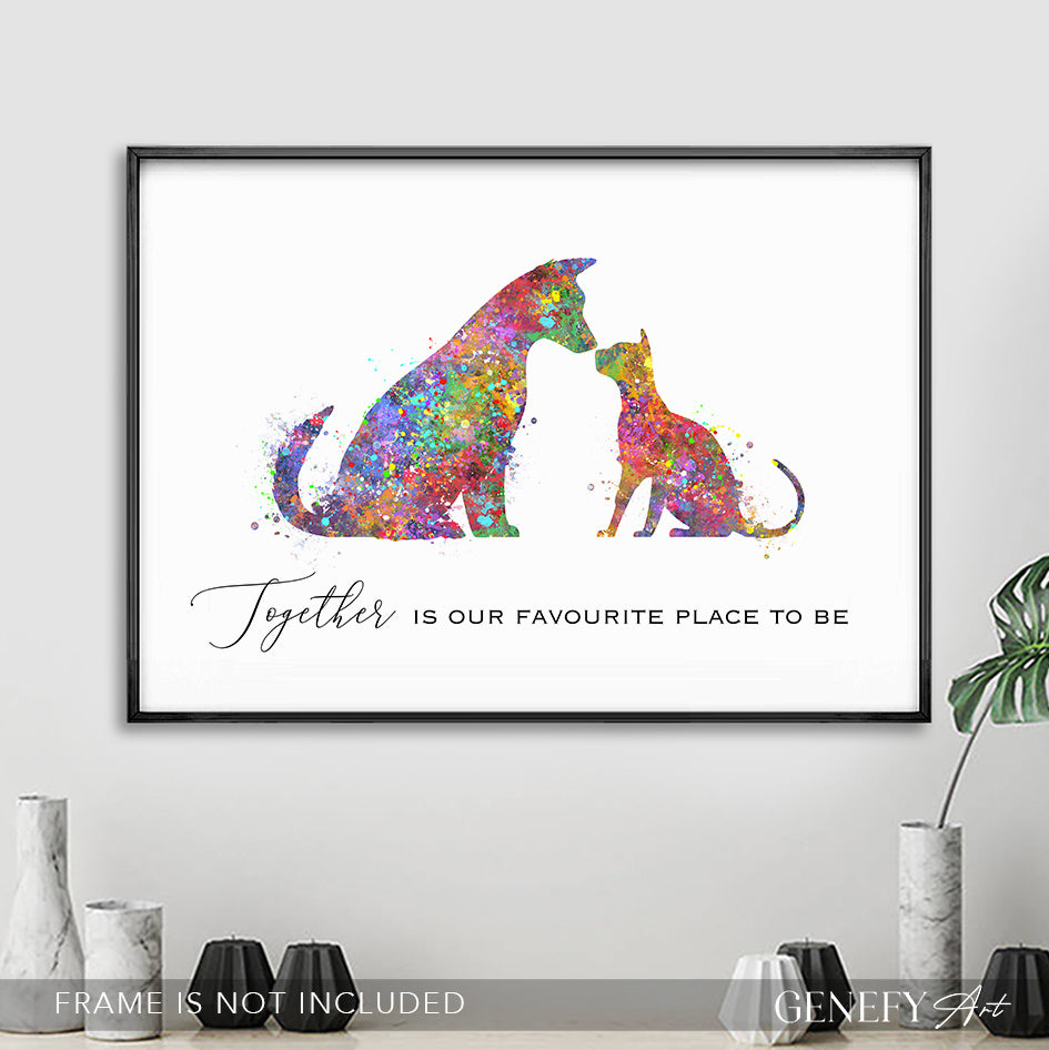Dog and Cat Best Friends Quote Watercolour Art Print
