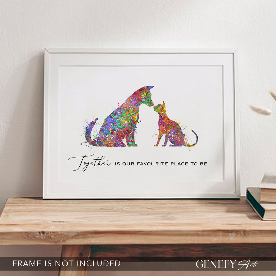 Dog and Cat Best Friends Quote Watercolour Art Print