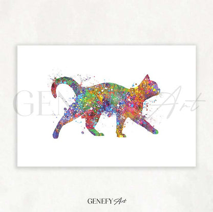 Cat Walking Watercolour Print