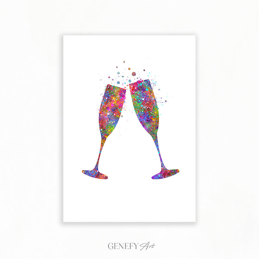 Champagne Flute Watercolour Print - Genefy Art