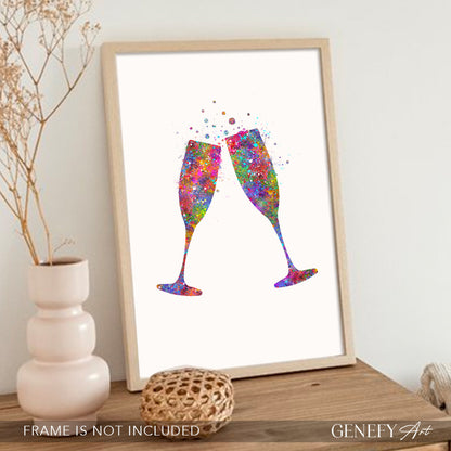 Champagne Flute Watercolour Print