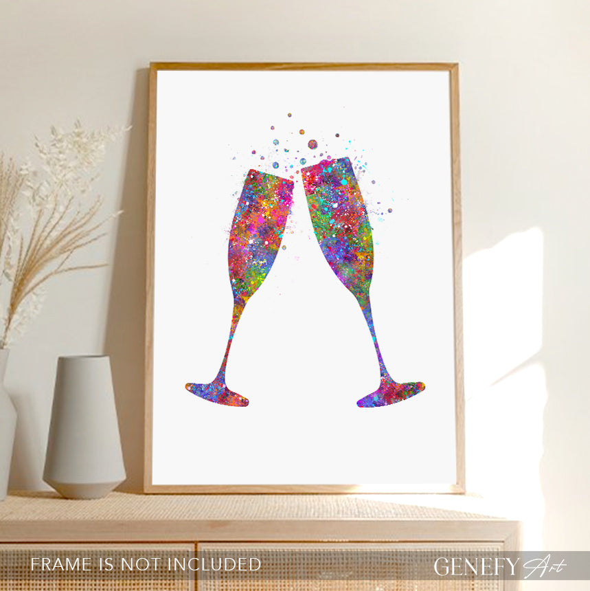 Champagne Flute Watercolour Print - Genefy Art