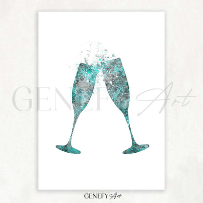 Champagne Flute Watercolour Print