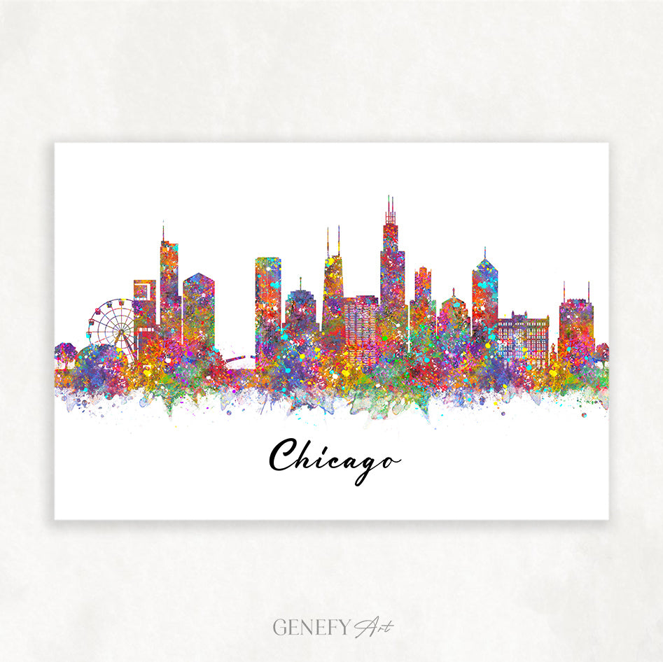 Chicago Skyline Watercolour Art Print - Genefy Art