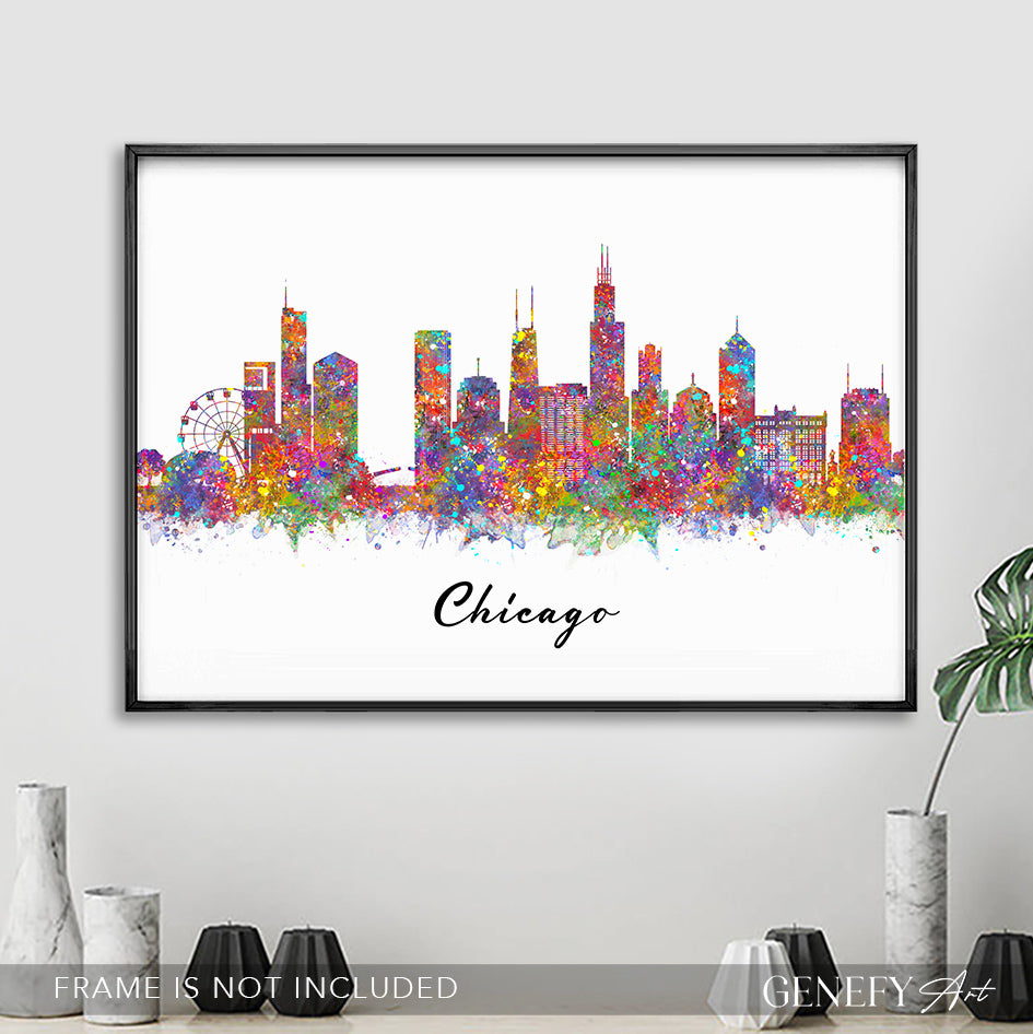 Chicago Skyline Watercolour Art Print - Genefy Art