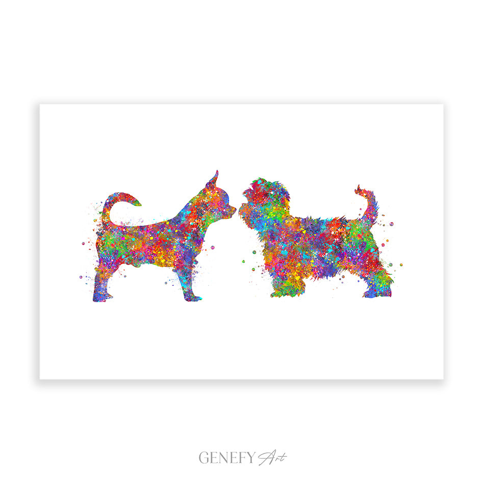 Chihuahua and Yorkiepoo Watercolour Print
