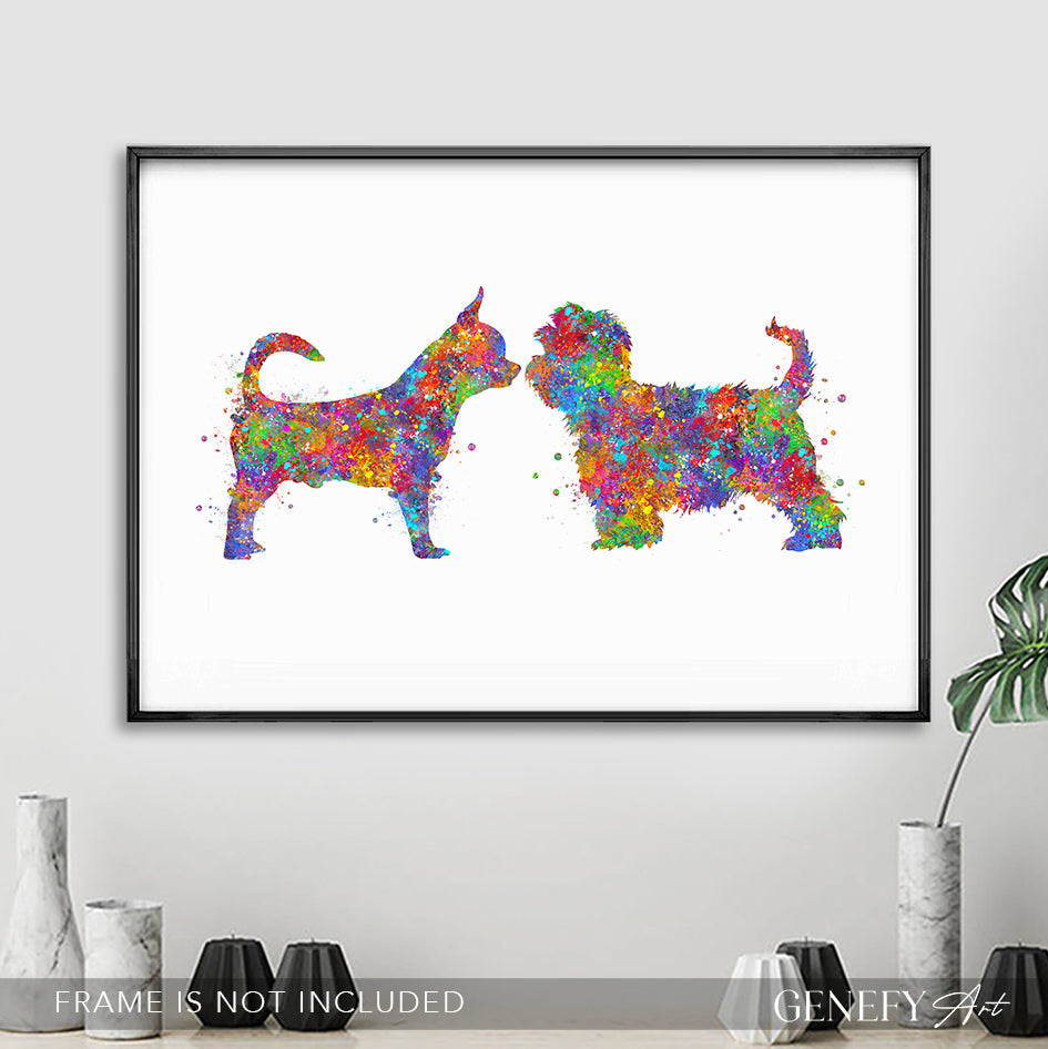 Chihuahua and Yorkiepoo Watercolour Print