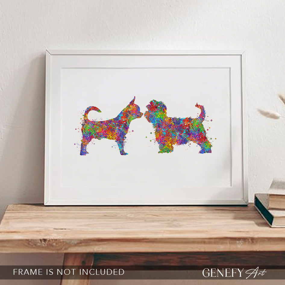 Chihuahua and Yorkiepoo Watercolour Print