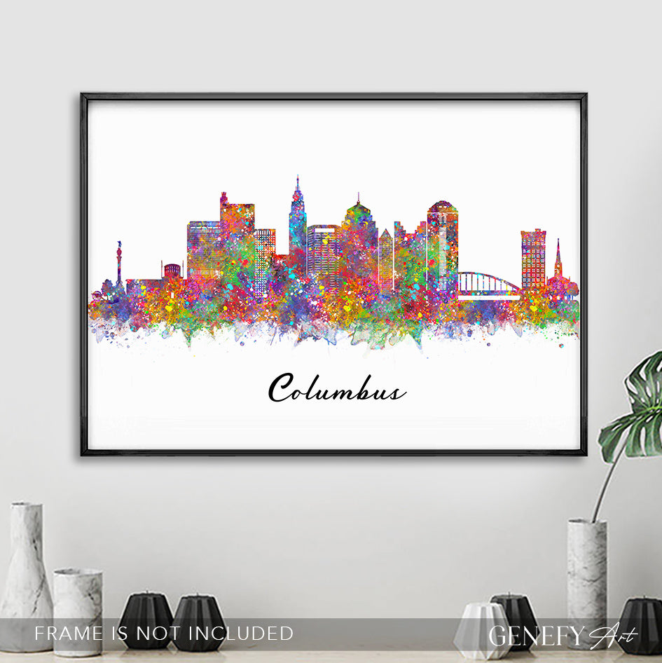 Columbus Ohio Skyline Watercolour Print - Genefy Art