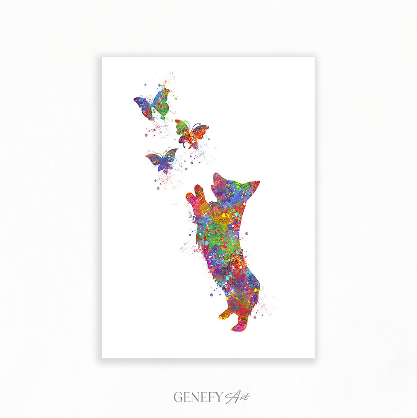 Corgi and Butterflies Watercolour Print - Genefy Art
