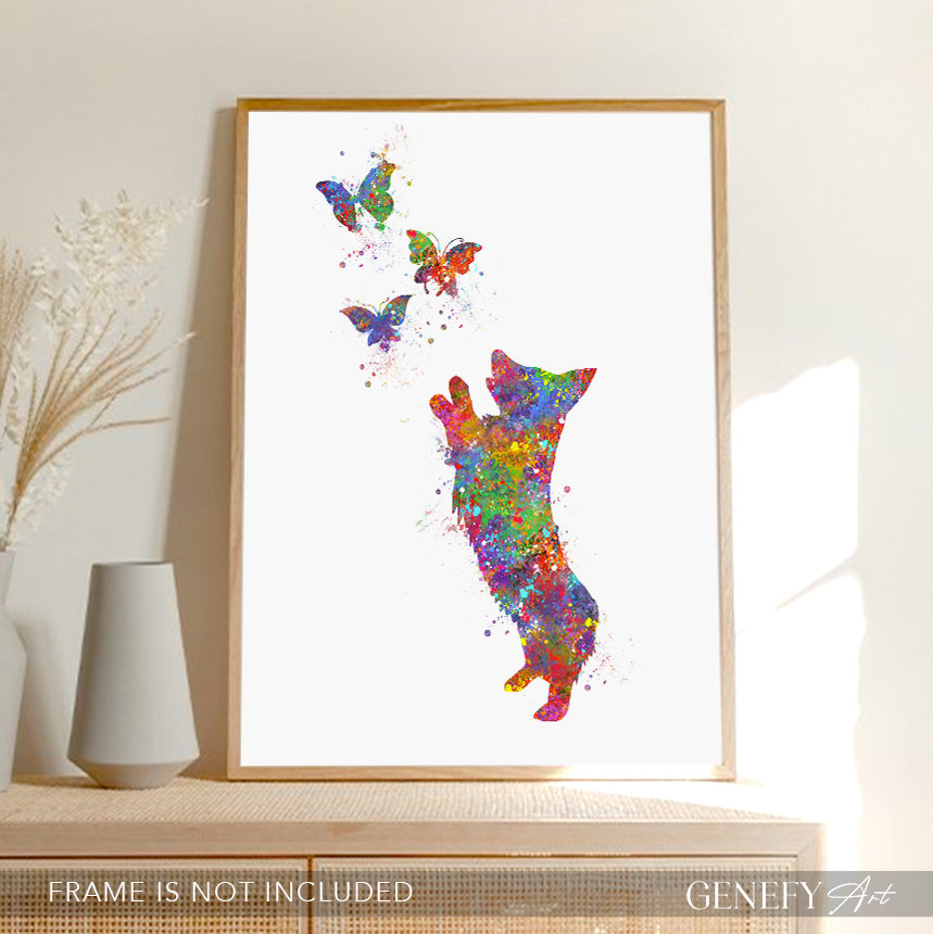 Corgi and Butterflies Watercolour Print - Genefy Art
