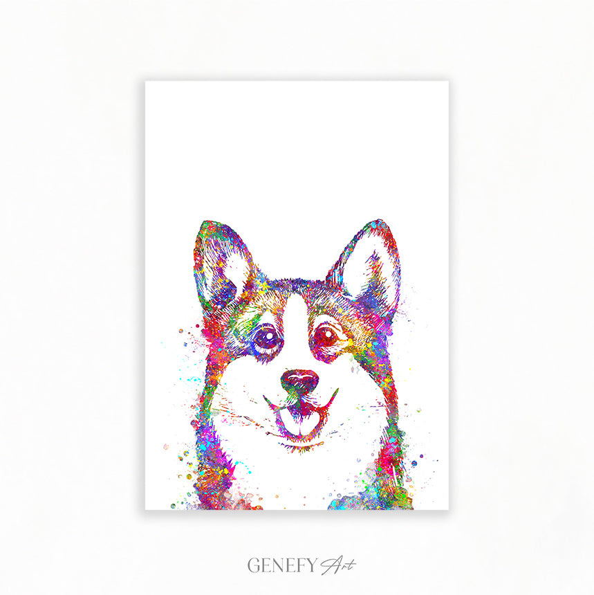 Corgi Portrait Watercolour Print