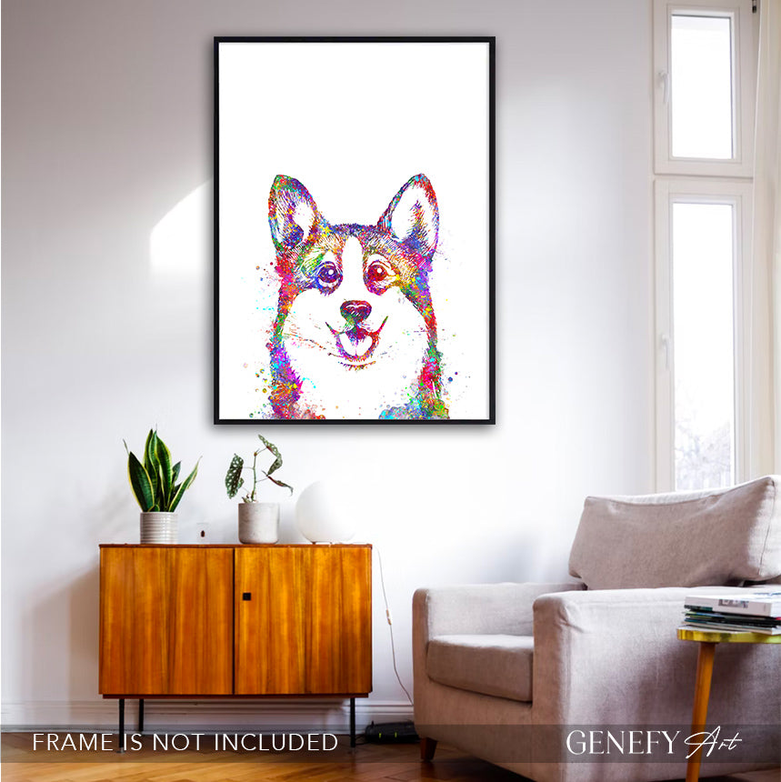 Corgi Portrait Watercolour Print