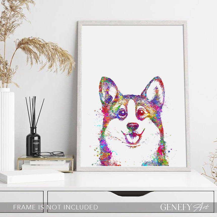Corgi Portrait Watercolour Print