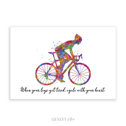 Motivational Quote for Cyclist Watercolour Art Print