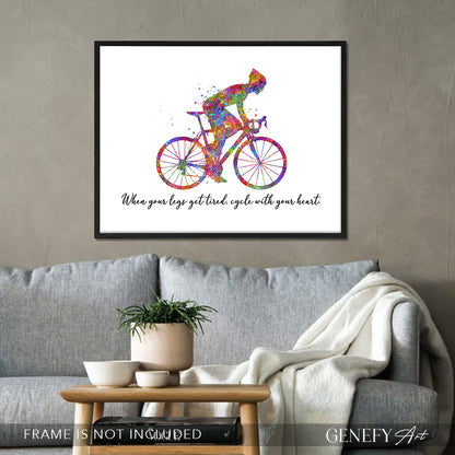 Motivational Quote for Cyclist Watercolour Art Print