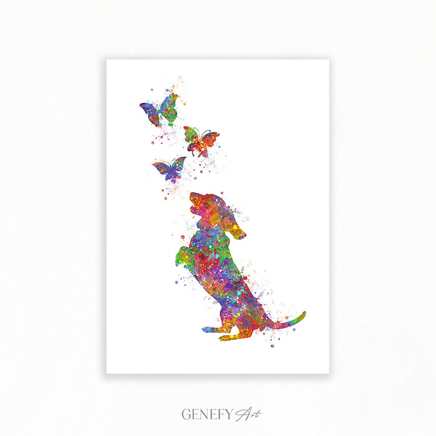 Dachshund and Butterflies Watercolour Print - Genefy Art