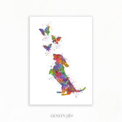 Dachshund and Butterflies Watercolour Print - Genefy Art