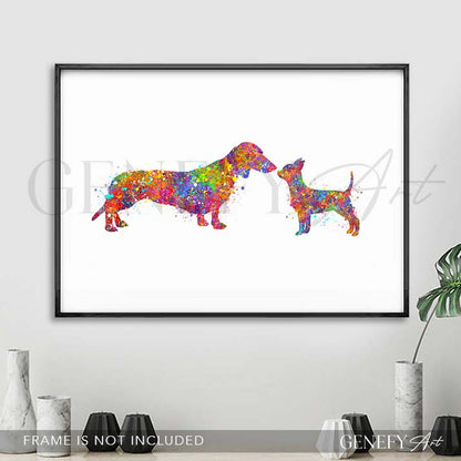 Dachshund and Chihuahua Watercolour Print