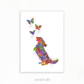 Longhaired Dachshund and Butterflies Watercolour Print