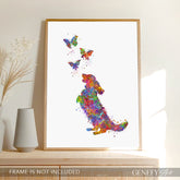 Longhaired Dachshund and Butterflies Watercolour Print