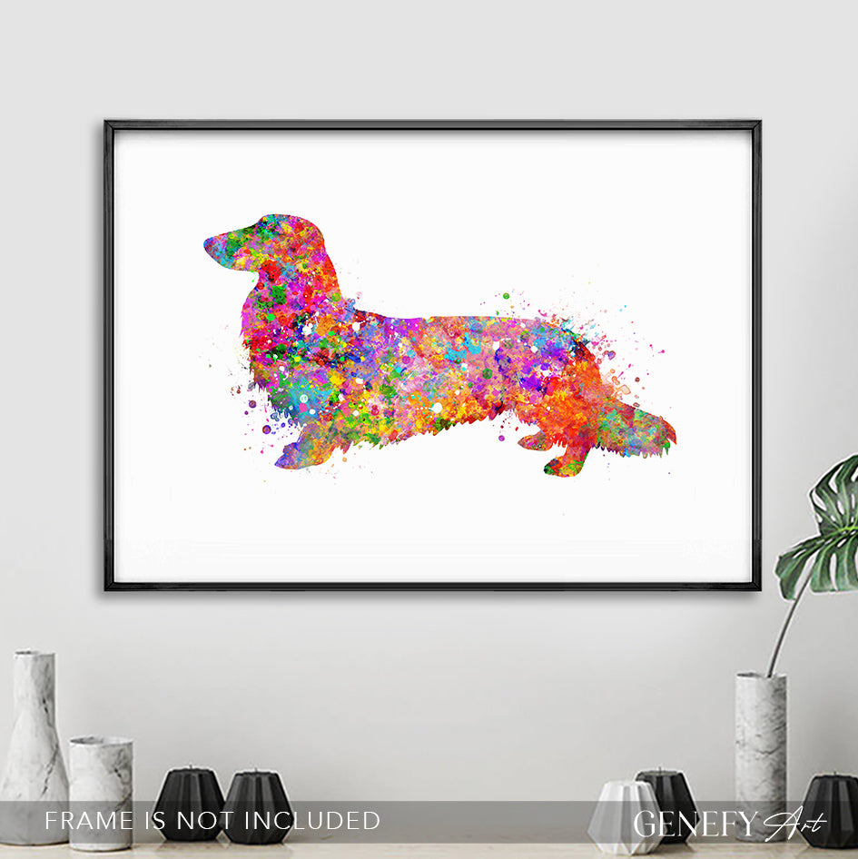 Longhaired  Dachshund Watercolour Print