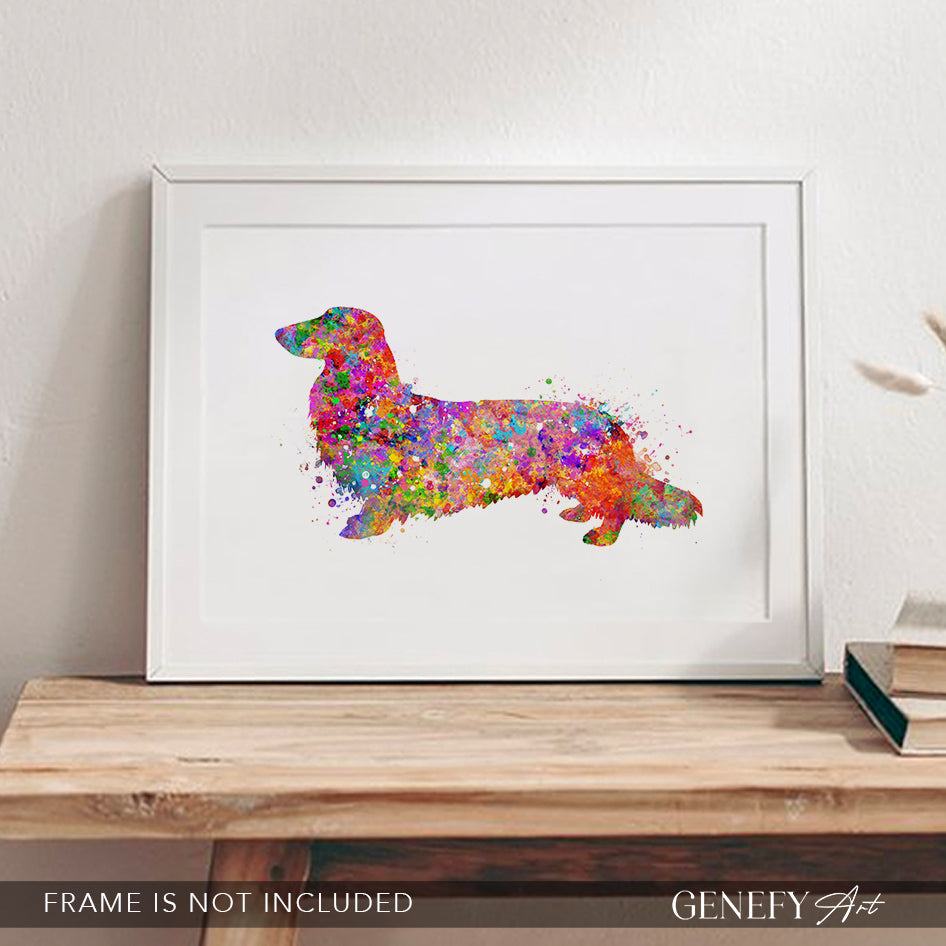 Longhaired  Dachshund Watercolour Print