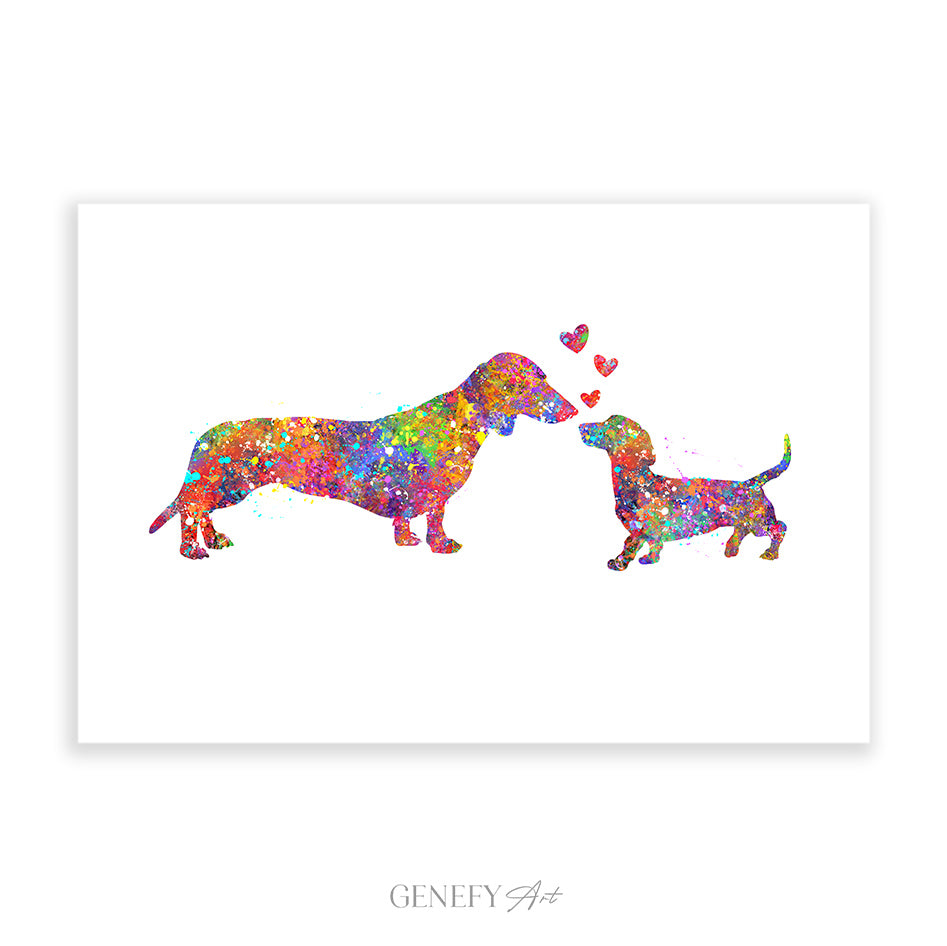 Dachshund Mother and Baby Watercolour Print - Genefy Art