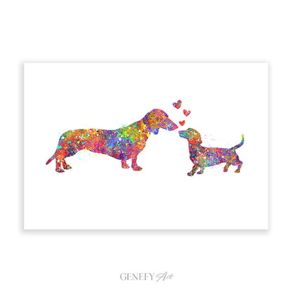 Dachshund Mother and Baby Watercolour Print - Genefy Art