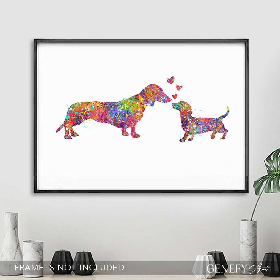 Dachshund Mother and Baby Watercolour Print - Genefy Art