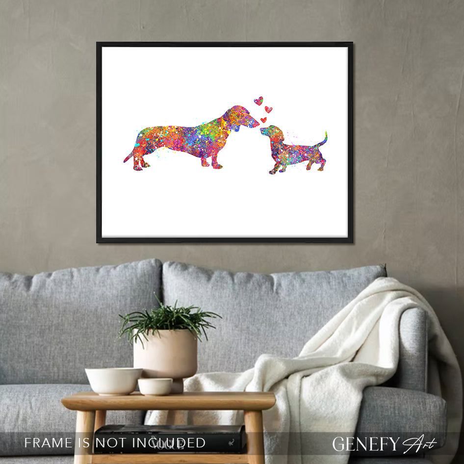 Dachshund Mother and Baby Watercolour Print - Genefy Art