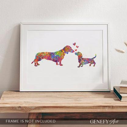 Dachshund Mother and Baby Watercolour Print - Genefy Art