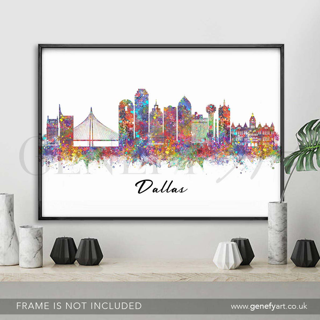 Dallas Skyline Watercolour Print - Genefy Art
