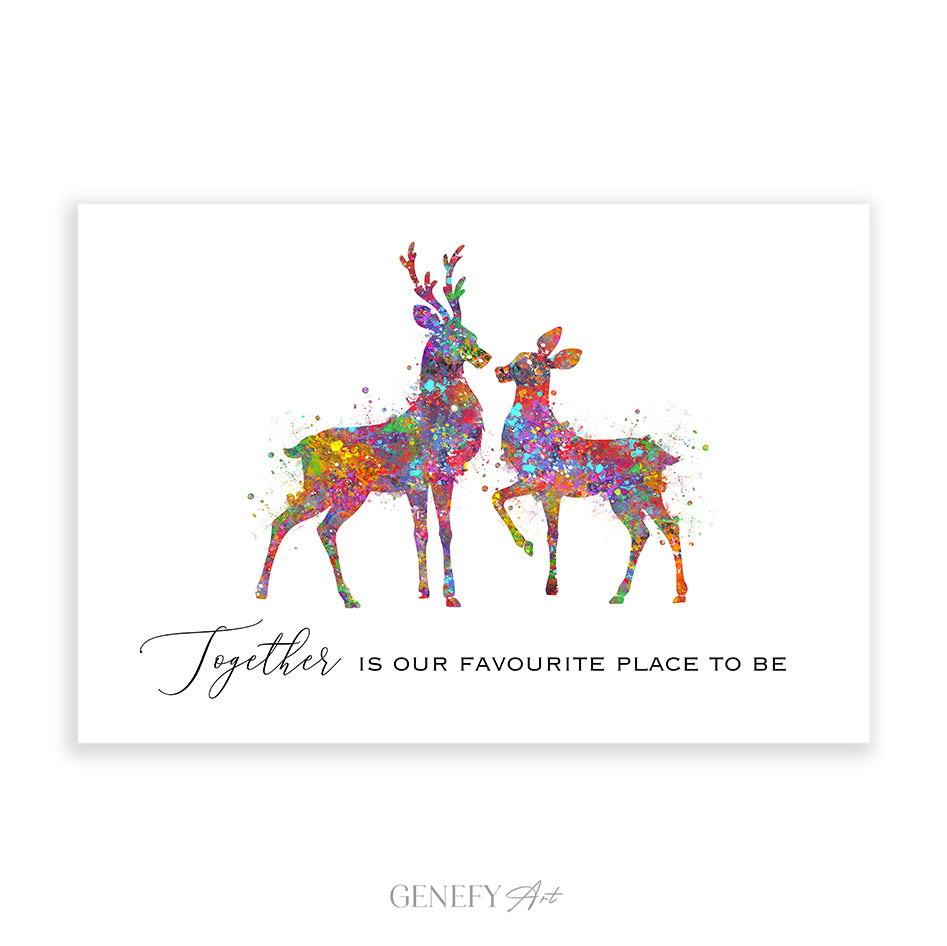 Deer Couple Quote Watercolour Art Print