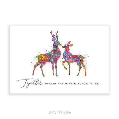 Deer Couple Quote Watercolour Art Print