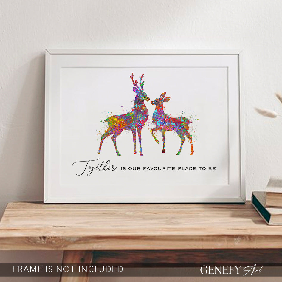 Deer Couple Quote Watercolour Art Print