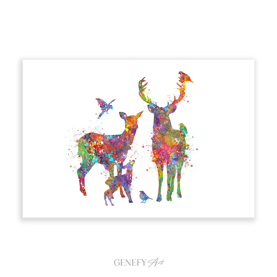 Deer Family Watercolour Art Print