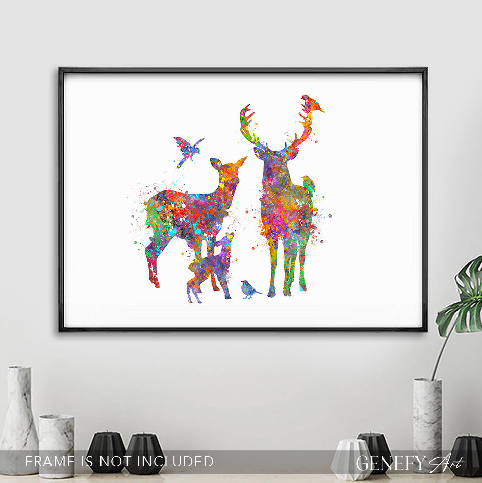 Deer Family Watercolour Art Print