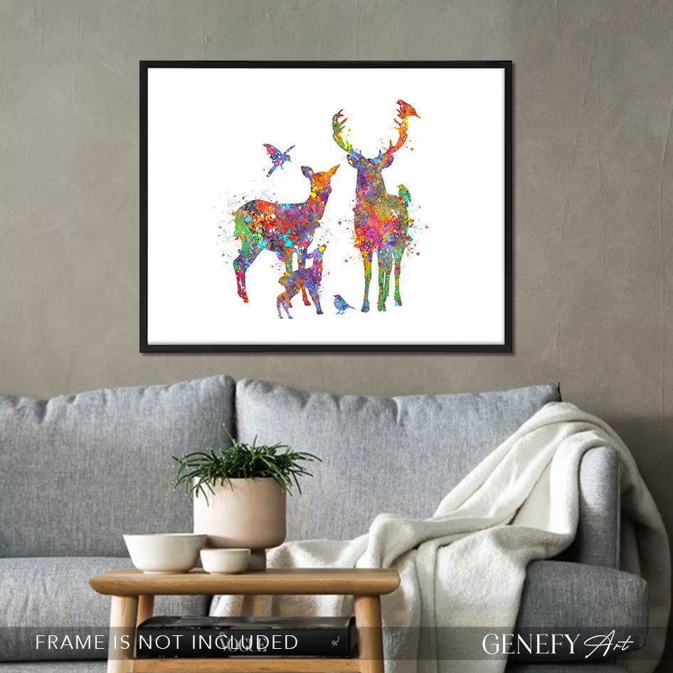 Deer Family Watercolour Art Print