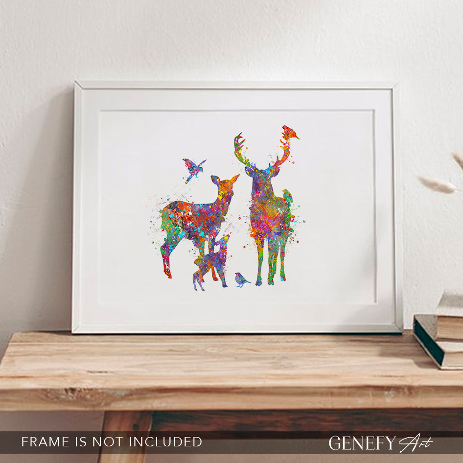 Deer Family Watercolour Art Print