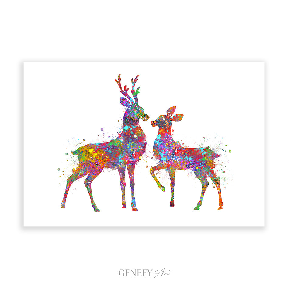 Deer Couple Watercolour Art Print