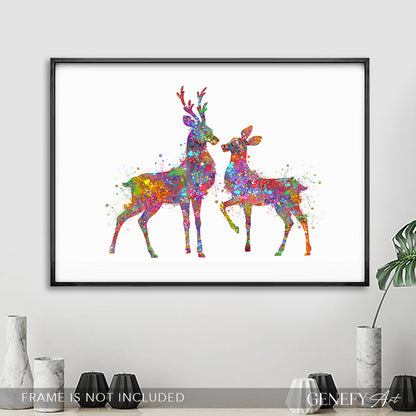 Deer Couple Watercolour Art Print