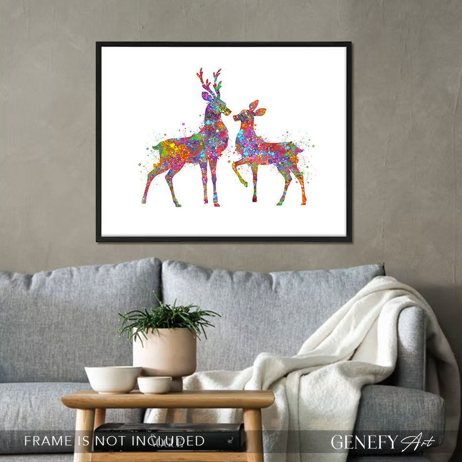 Deer Couple Watercolour Art Print